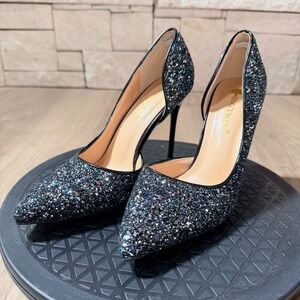 Bigtree Womens 37 Glitter Pointed Toe d'Orsay Stiletto Pumps Y2K Vibes